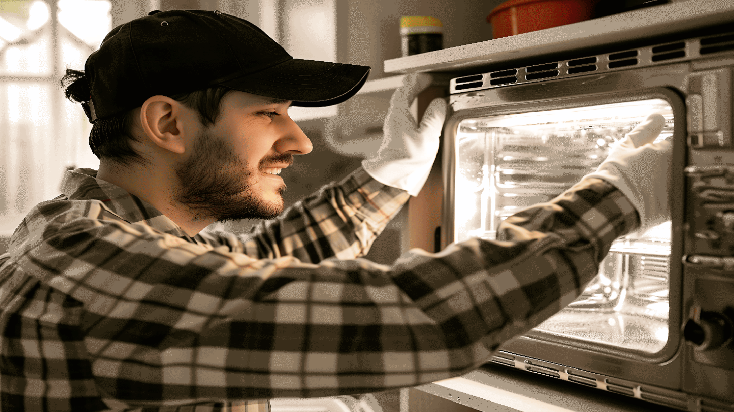 Technician repairing microwave
